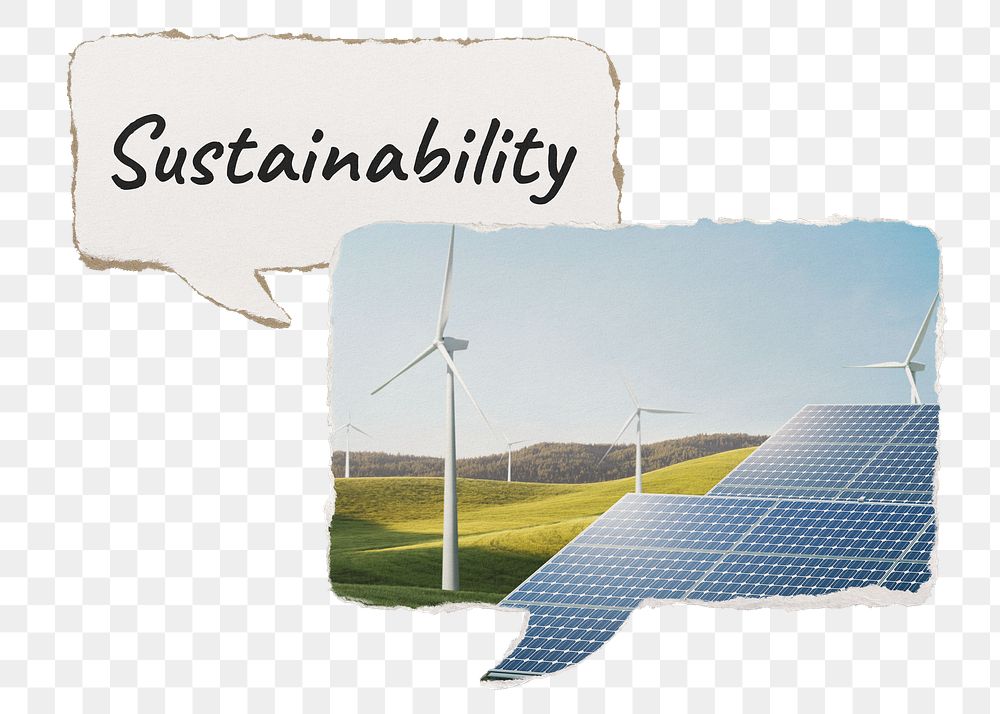 Sustainability png paper speech bubble sticker, environment image on transparent background