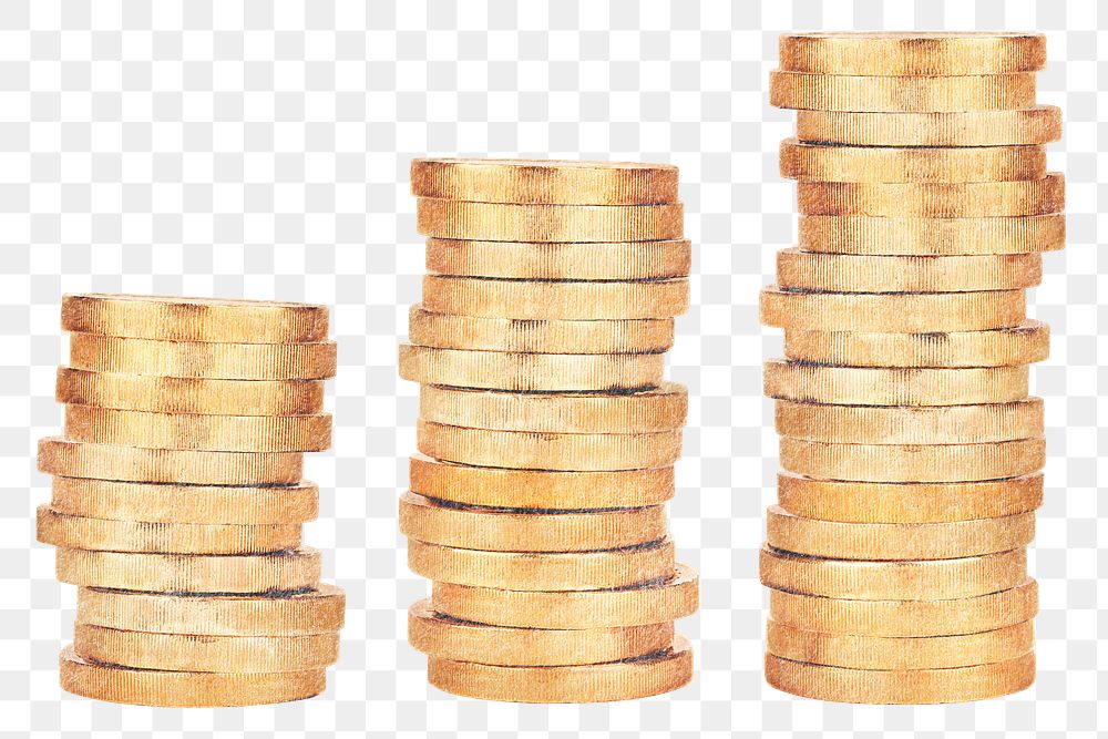 Stacked gold coins png sticker, transparent background