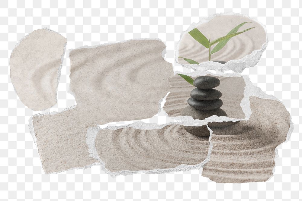 Png zen stones paper collage sticker, transparent background