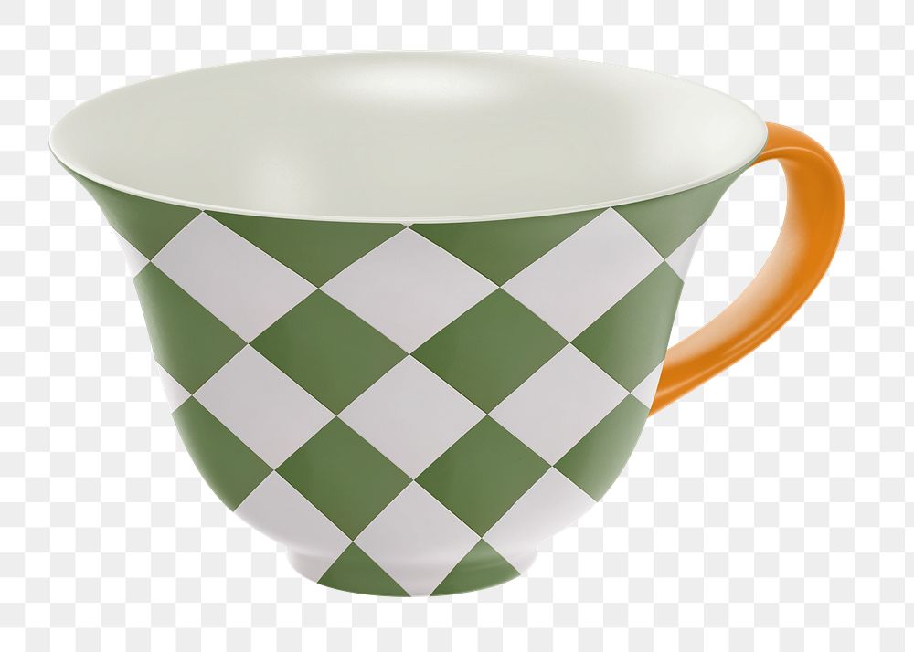 Checkered tea cup png sticker, transparent background