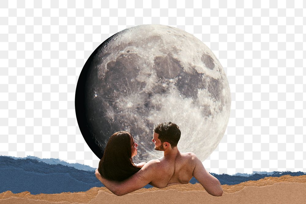 Png couple vacation border, moon remixed media, transparent background