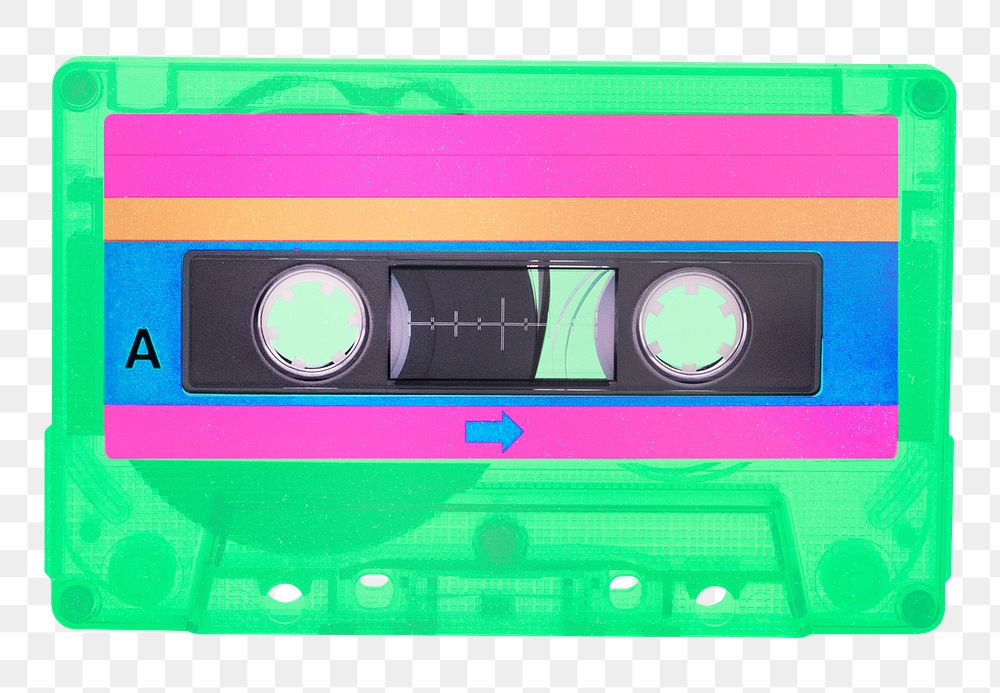 Png colorful cassette tape sticker, transparent background