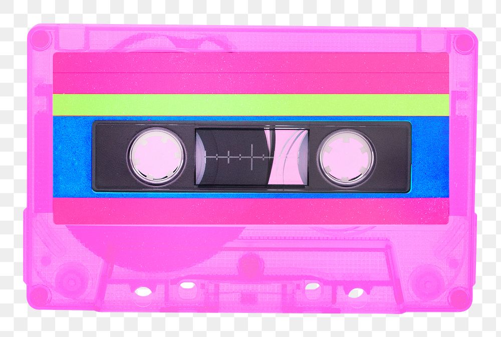 Png pink cassette tape sticker, transparent background