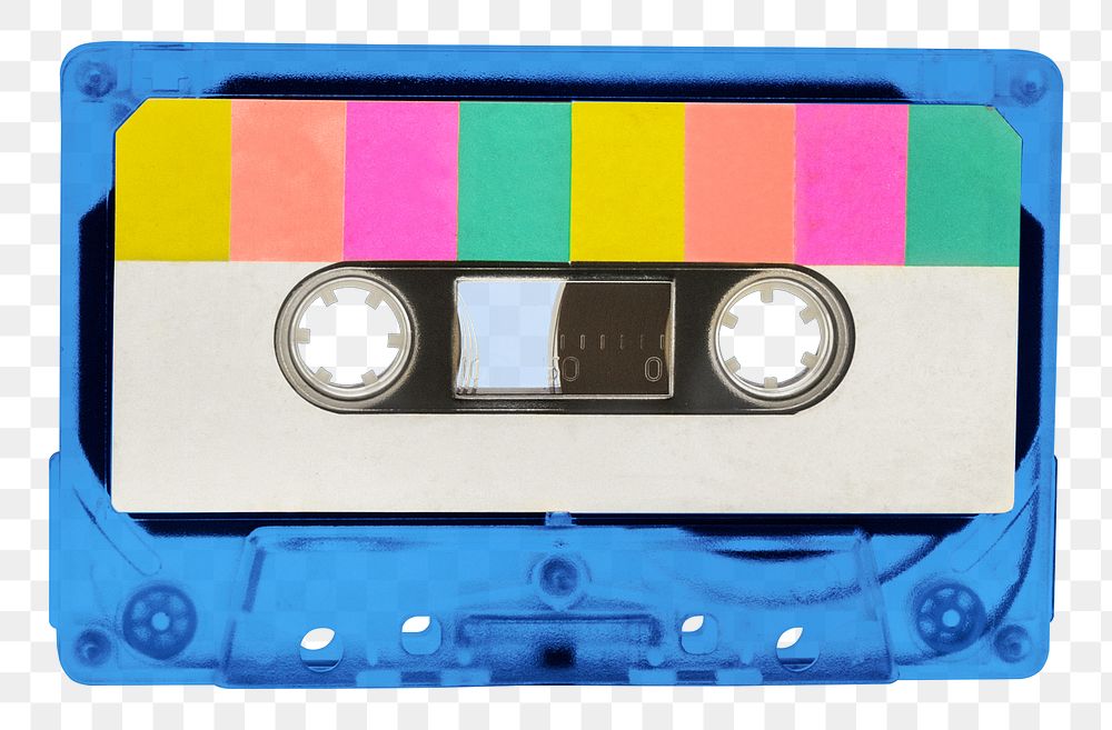 Png colorful cassette tape sticker, transparent background