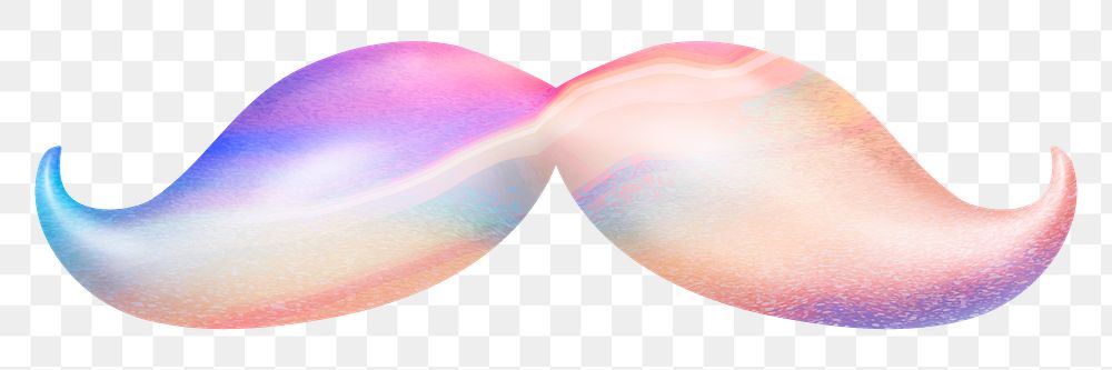 Png colorful mustache sticker, 3D rendering, transparent background