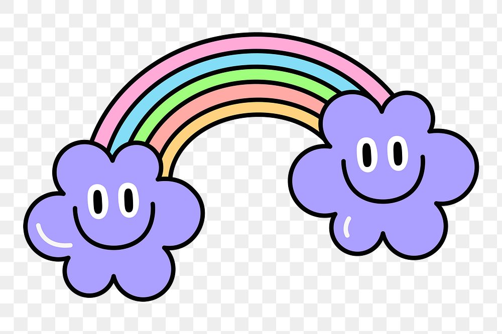Rainbow icon png with smiling flowers on transparent background 