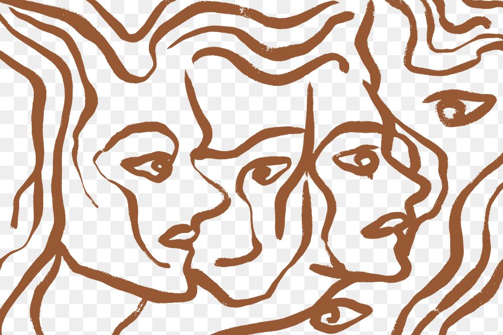 Png abstract women face background, brown aesthetic design, transparent background