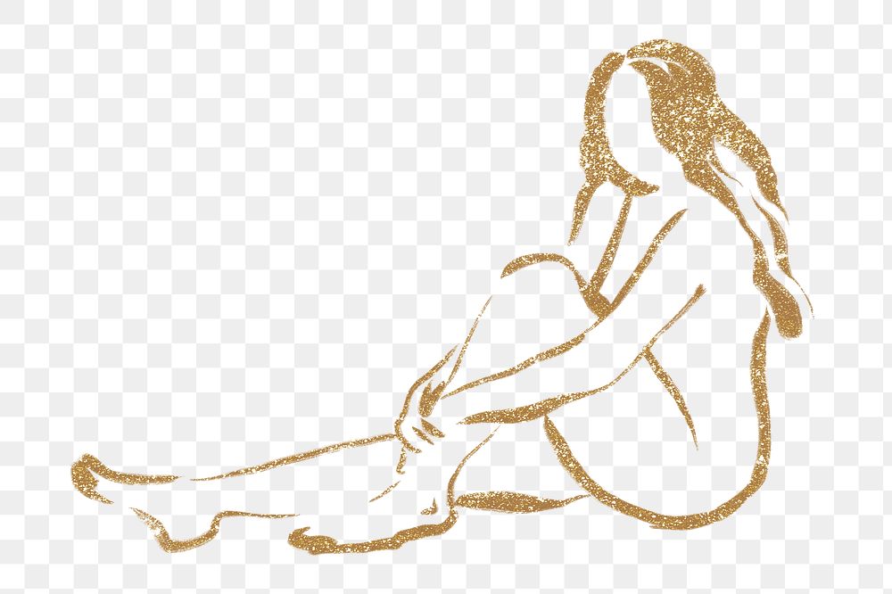 Female body png sticker, gold drawing illustration, transparent background