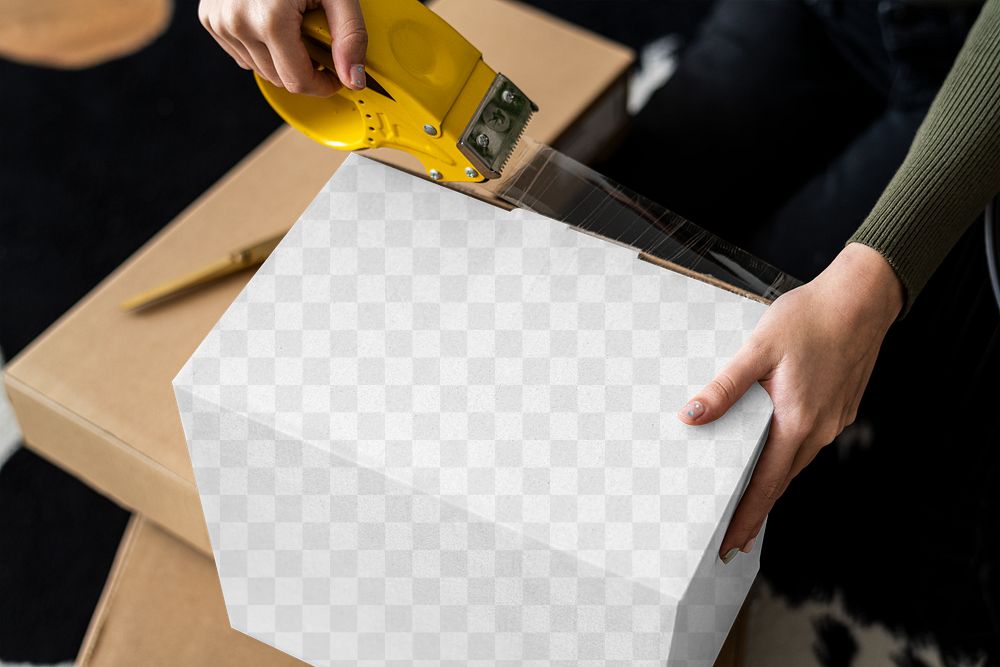 Parcel box png mockup, delivery transparent design 