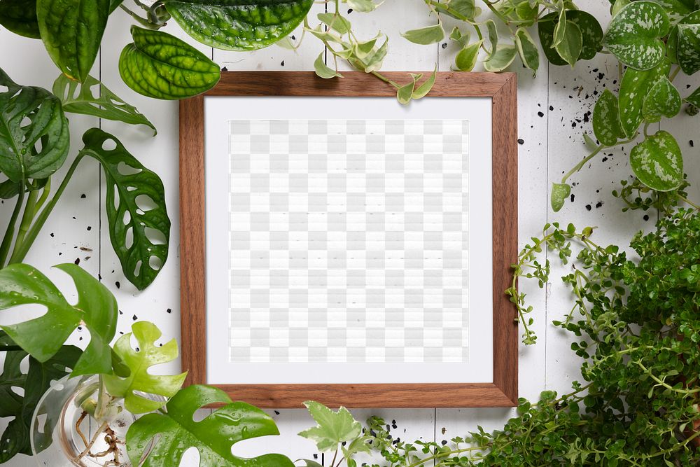 Png wooden picture frame mockup, editable transparent design