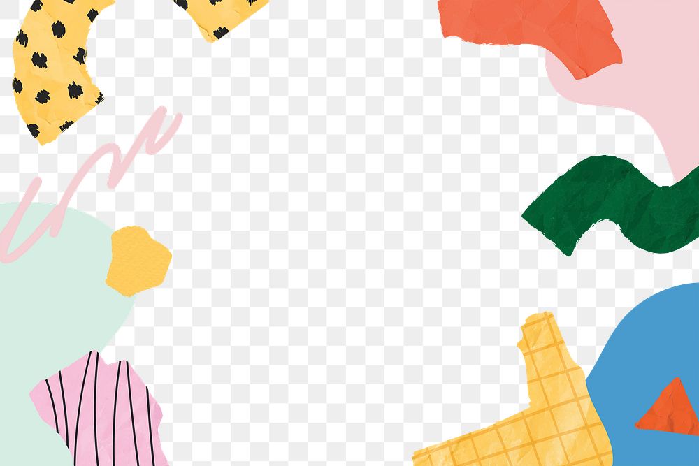 Colorful memphis png border, transparent background