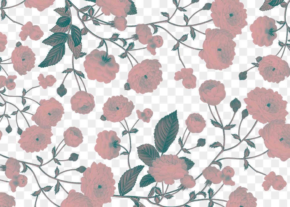 Pink floral png pattern, transparent background