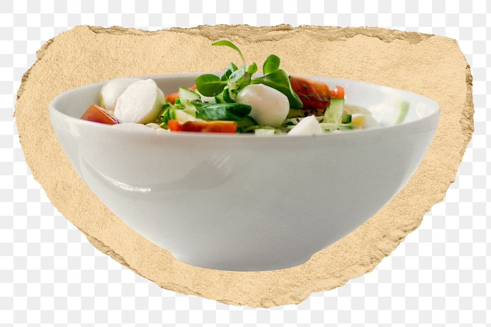 Salad bowl png sticker, ripped paper on transparent background 