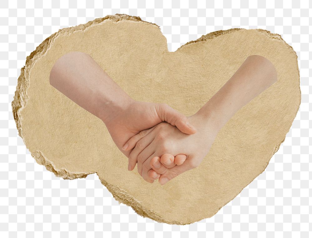 Holding hands png sticker, ripped paper on transparent background 