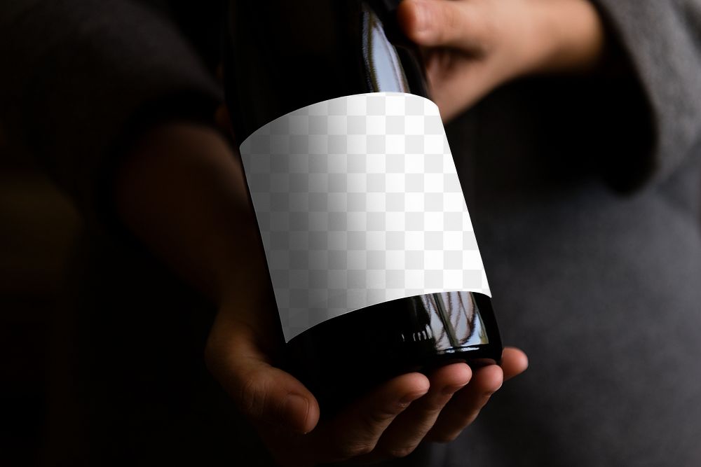 Wine bottle png label mockup, transparent design