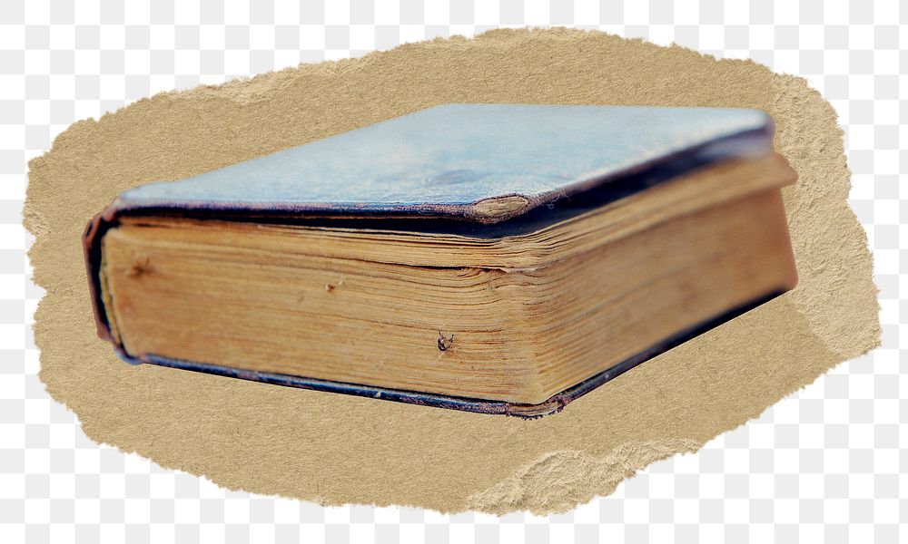 Old book png sticker, ripped paper on transparent background 
