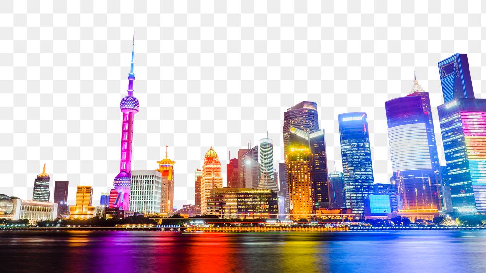 Shanghai skyline png border sticker transparent background