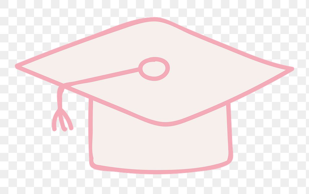 Png pink graduation cap sticker, cute doodle, transparent background