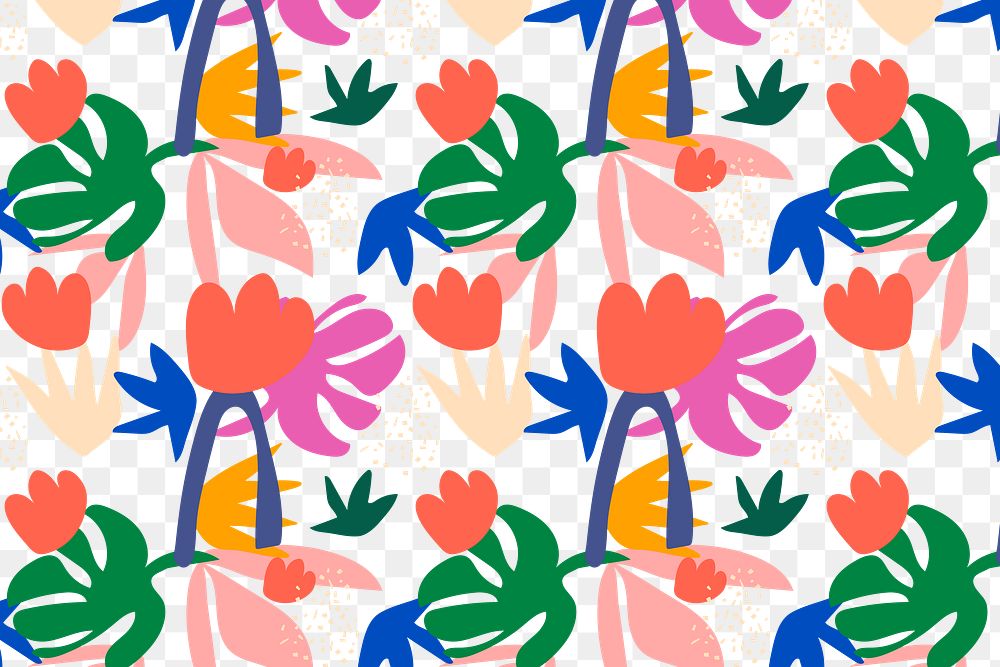 Png colorful flowers pattern background, transparent design