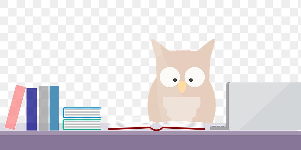 Owl reading png education illustration, transparent background. Free public domain CC0 image.