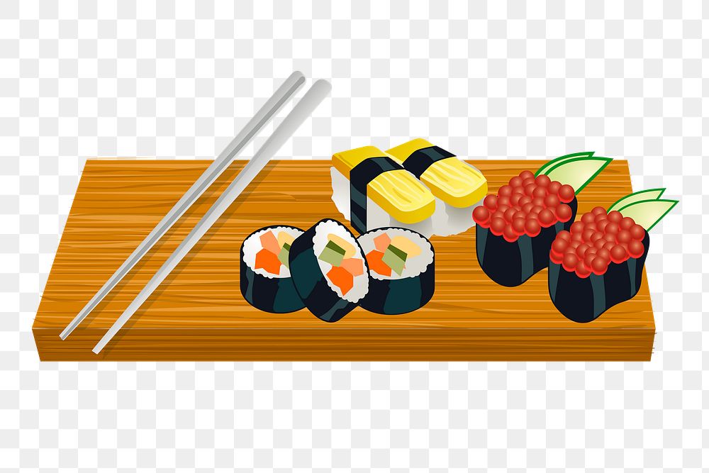 Sushi set png illustration, transparent background. Free public domain CC0 image.