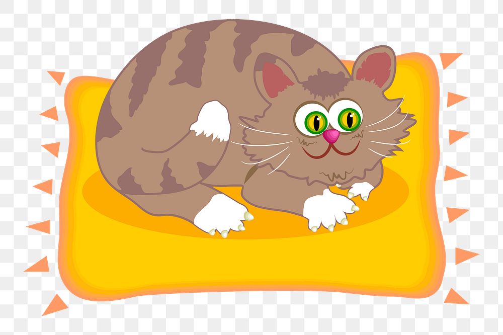Cat on mat png illustration, transparent background. Free public domain CC0 image.