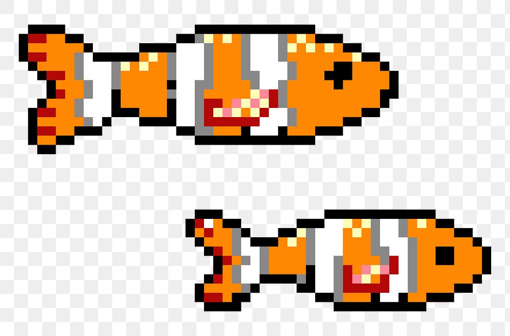 Cartoon fish pixel art png illustration, transparent background. Free public domain CC0 image.