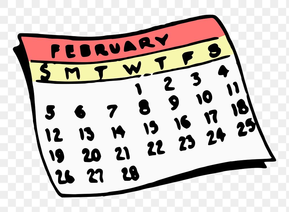 February calendar png illustration, transparent background. Free public domain CC0 image.