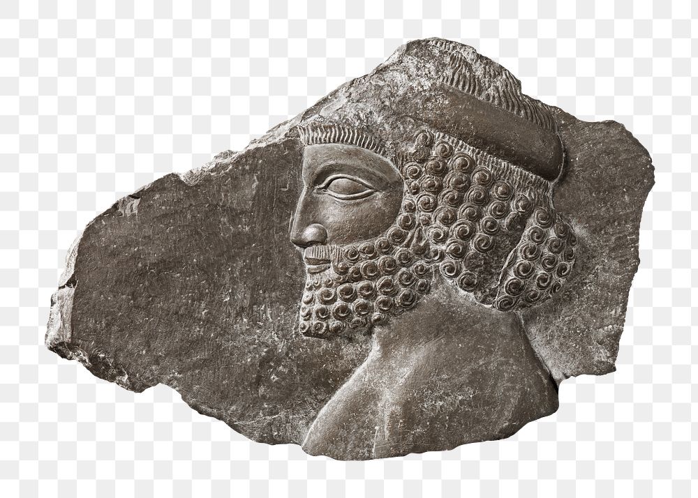 Relief-carved png fragment from Persepolis sticker, transparent background