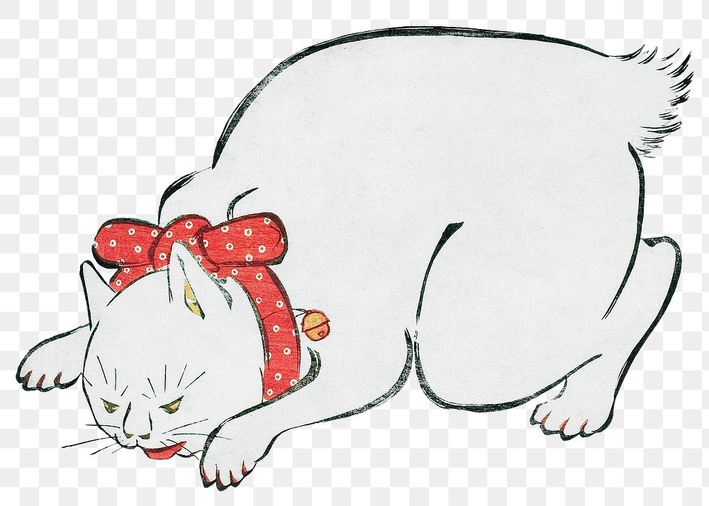 Vintage white cat png on transparent background.    Remastered by rawpixel. 