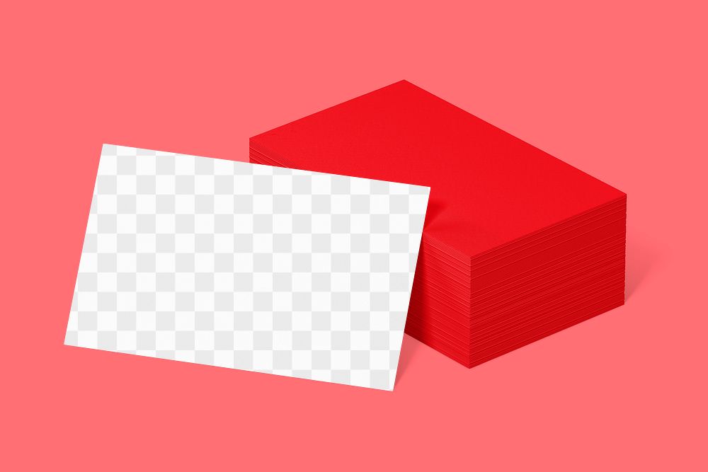 Business card png mockup, red transparent design