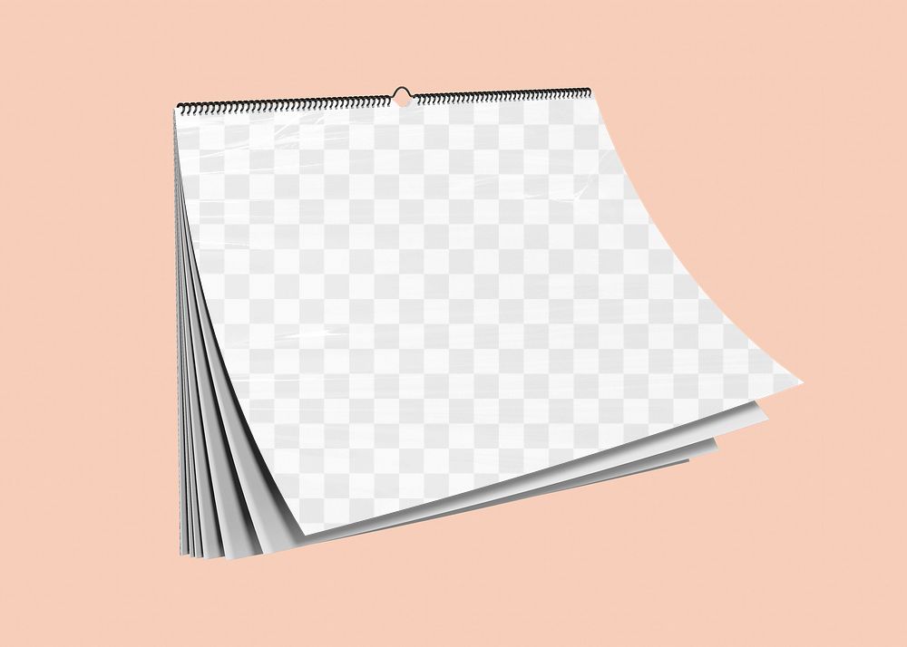 Hanging calendar png mockup, peachy transparent design