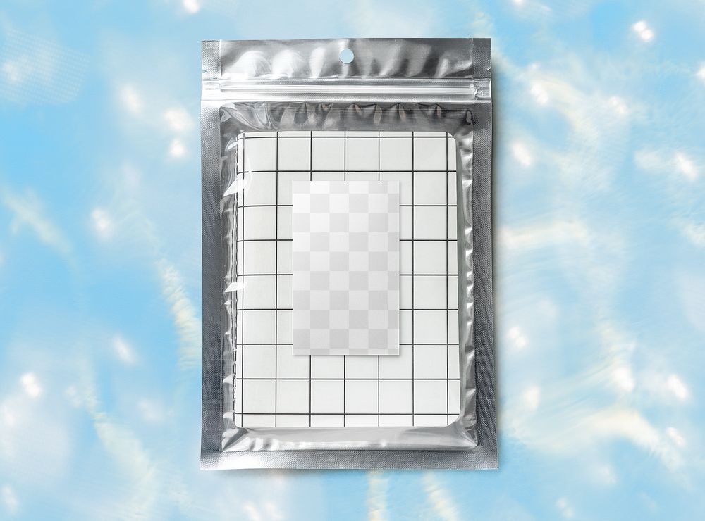 PNG foil zip bag label mockup, transparent design