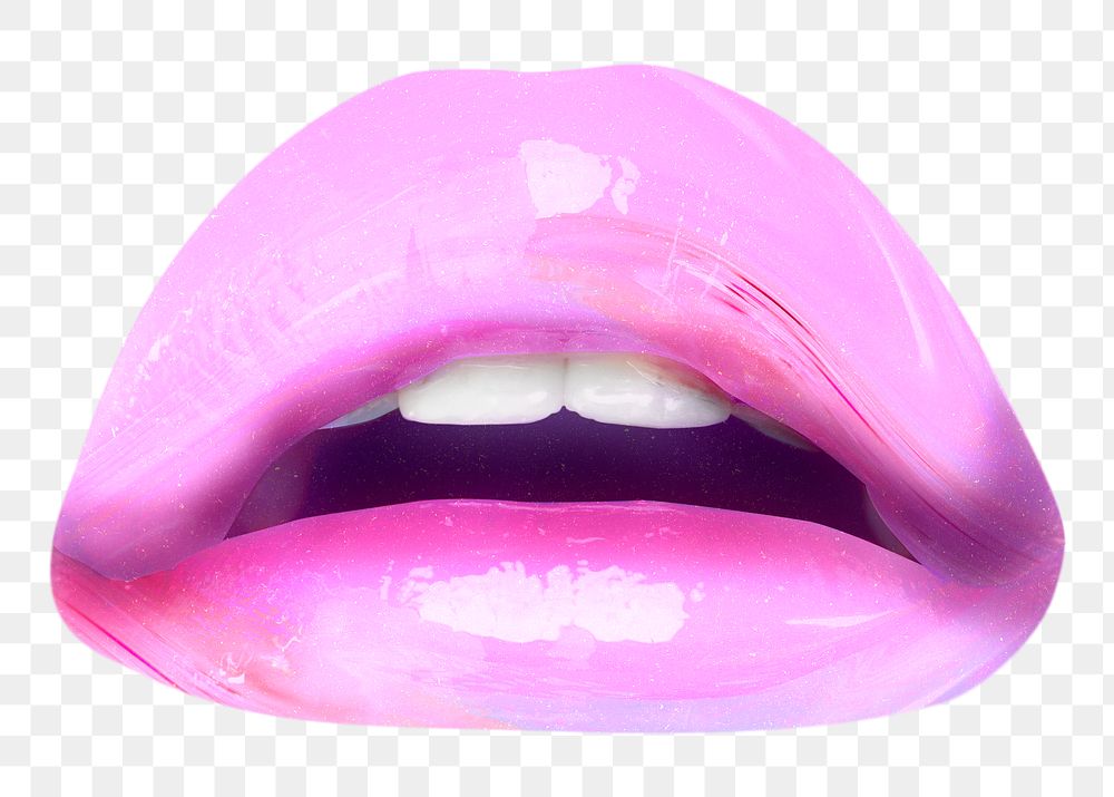 Png pink lips sticker, glossy design, transparent background