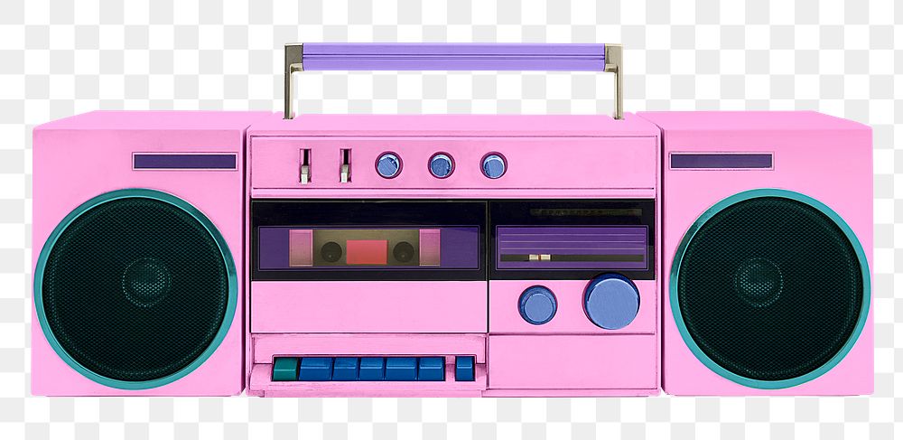 Retro cassette player png 3D rendering sticker, collage element on transparent background