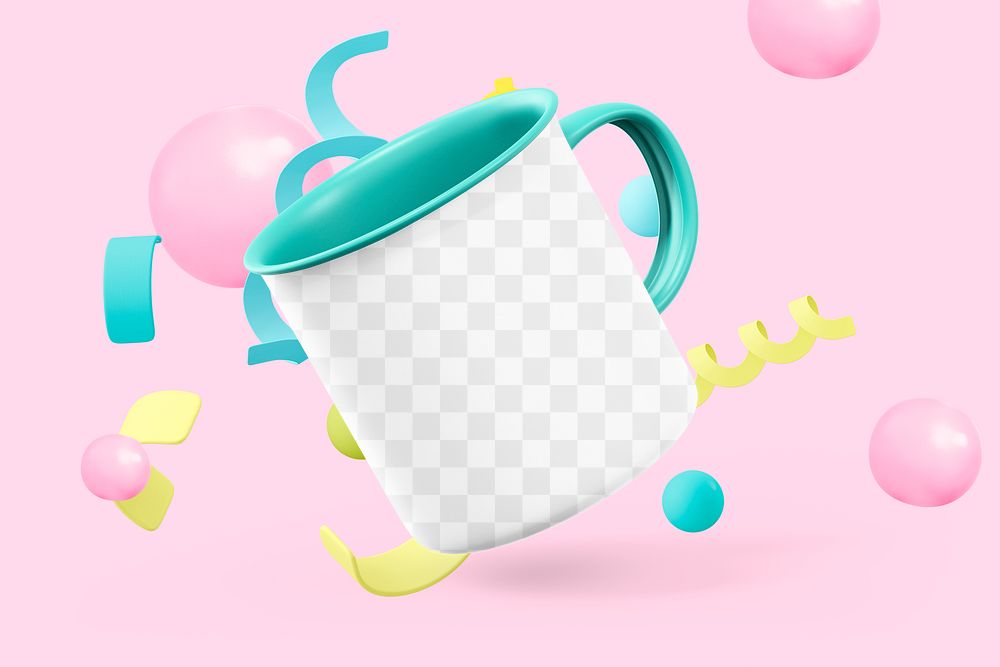 Coffee mug png transparent mockup, colorful background design