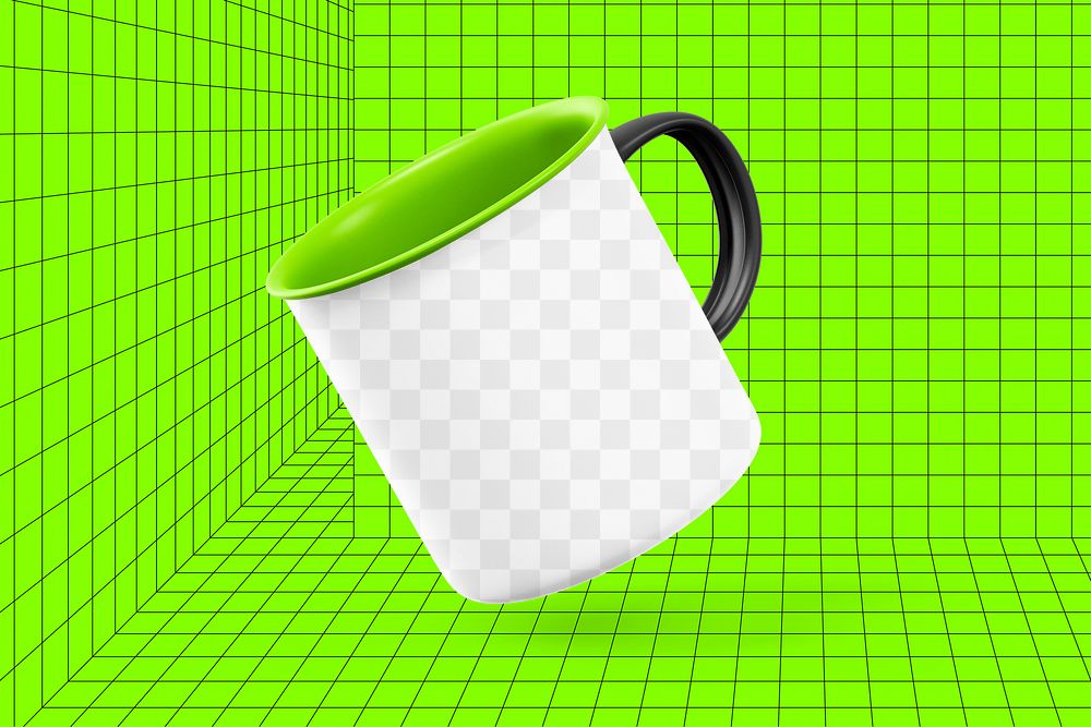 Coffee mug png transparent mockup, colorful background design