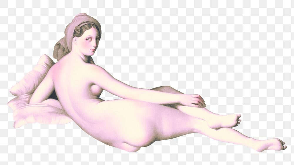 Nude woman png sticker, vintage illustration, transparent background