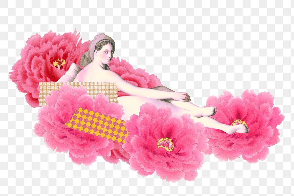 Png vintage nude woman sticker, botanical remix, transparent background