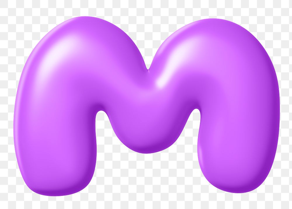 3D M png sticker, purple balloon English alphabet, transparent background
