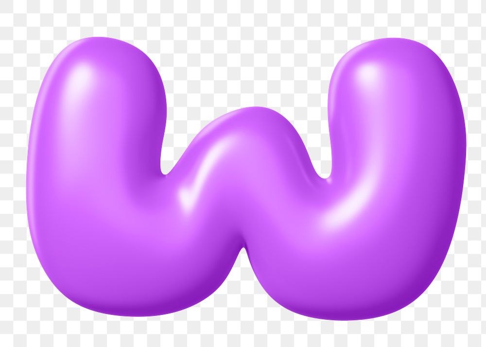 3D W png sticker, purple balloon English alphabet, transparent background