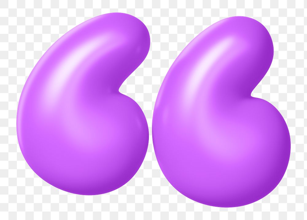 Quotation mark png 3D sticker, purple balloon texture, transparent background