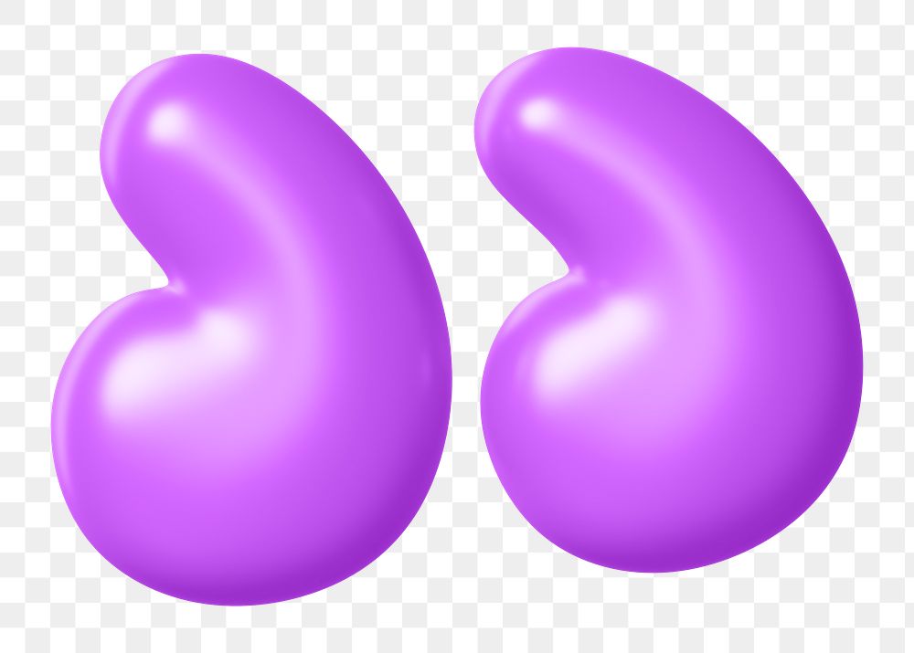 Quotation mark png 3D sticker, purple balloon texture, transparent background
