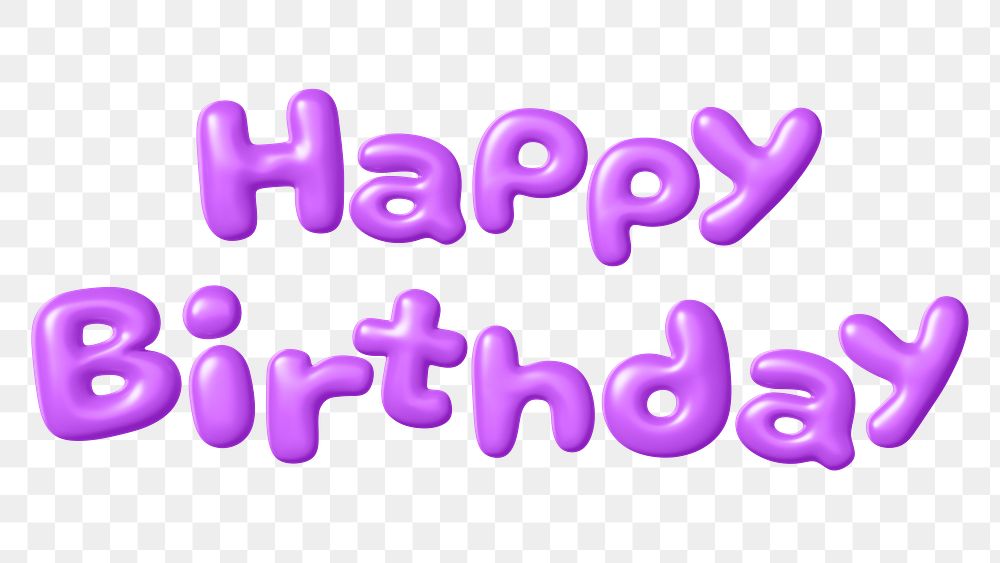 Happy birthday png 3D word sticker, purple balloon texture