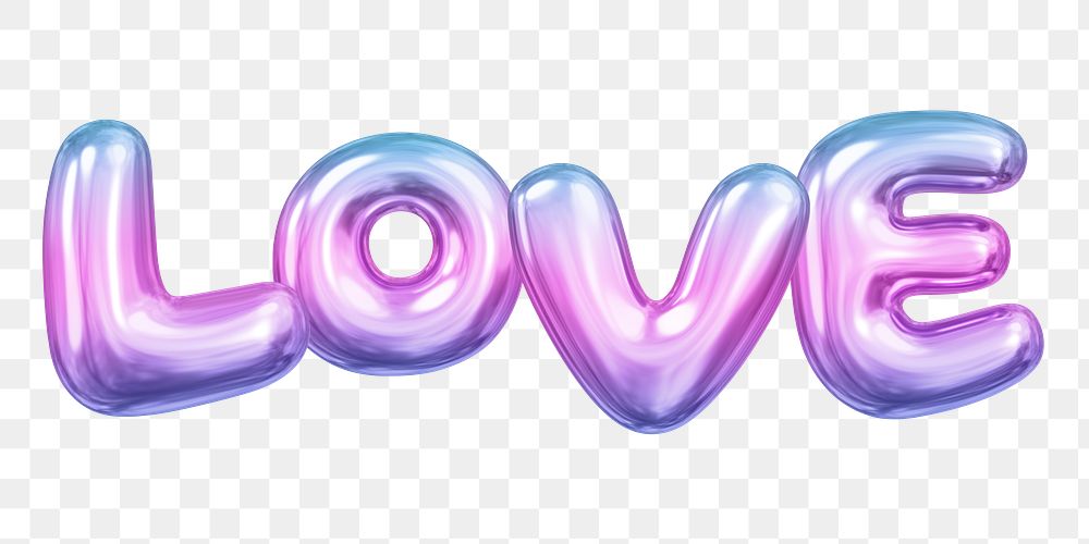 Love png 3D word sticker, gradient balloon in pink, transparent background