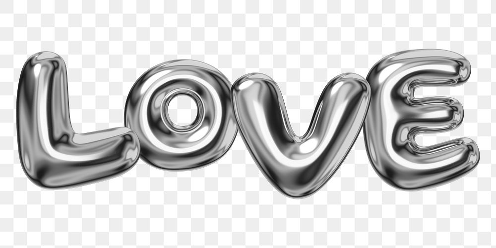 Love png 3D word sticker, metallic balloon, transparent background