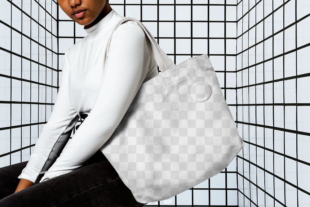 Tote bag png mockup, women's accessory  transparent design