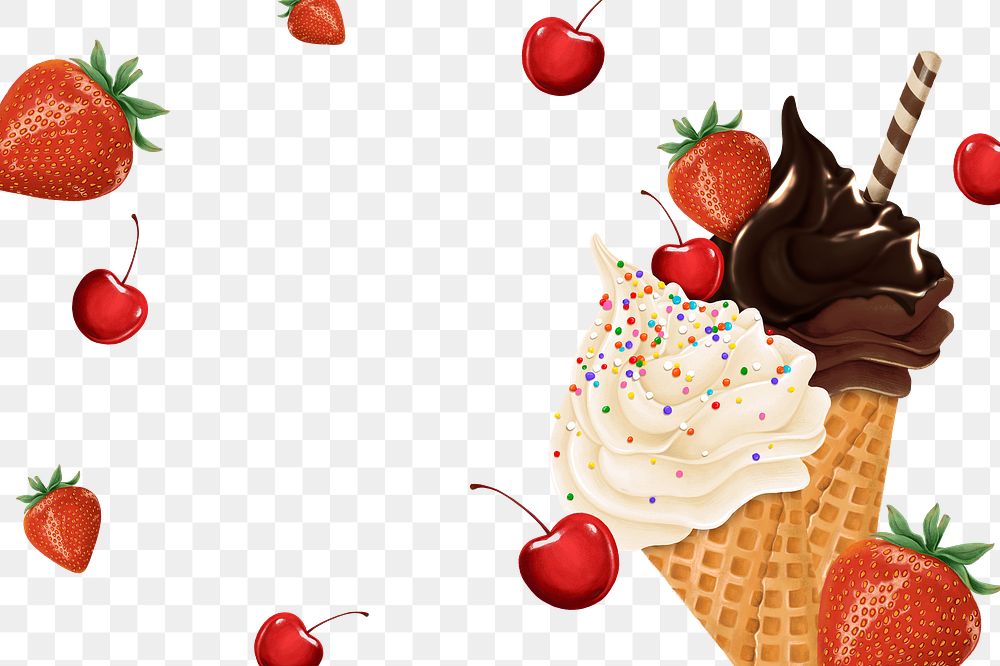 Cherry ice-cream png frame, transparent background