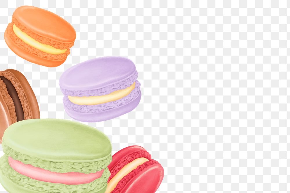 Colorful macaroons png border, transparent background