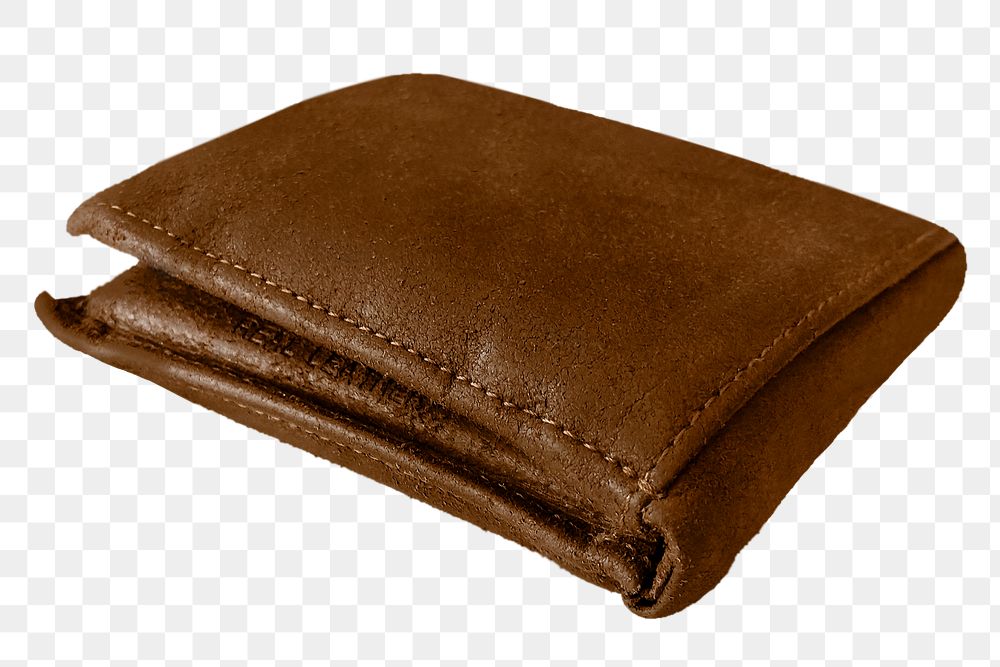 Png brown leather wallet sticker, transparent background